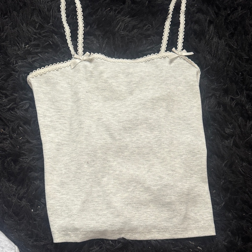 American Eagle Outfitters Light Gray Camisole with Lace Trim
